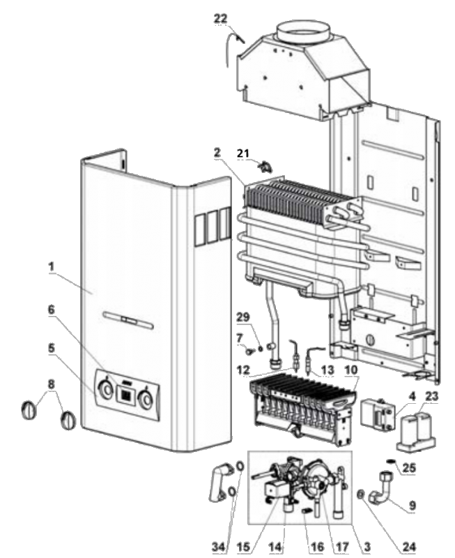 Схема и устройство газовой колонки / строение