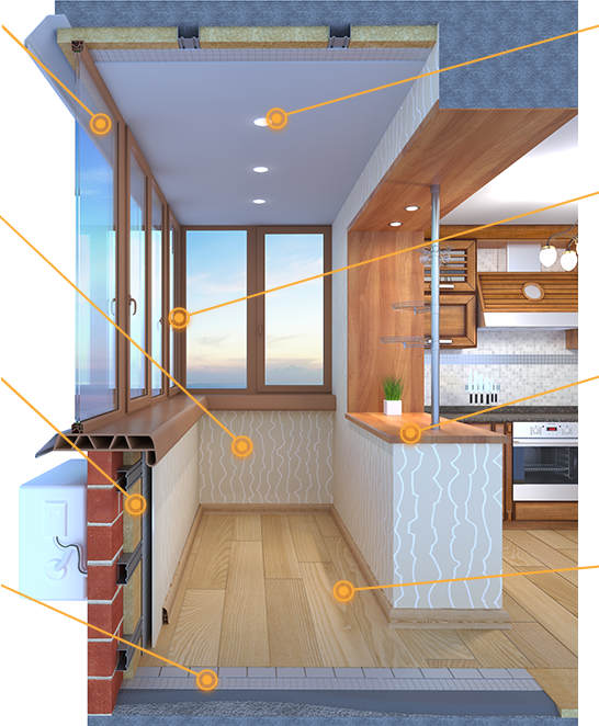 Объединение балкона с кухней: этапы перепланировки и 70 наиболее комфортных реализаций